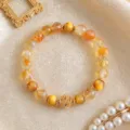 Elegante pulsera de cuarzo rutilado dorado y citrino con ojo de tigre para mujer - Versión Mejorada de Lucky Overlord Natural