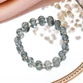 Elegant natural green rutilated quartz gemstone bead bracelet with gold spacer beads - Green Rutilated Quartz Bracelet / 8mm