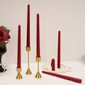 Set of 4 elegant long red taper candles with gold metal holders for home decoration - 4Pcs Set / Burgundy