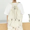 Casual Japanese style pleated nylon drawstring backpack in off-white variant view - Off White