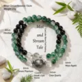 Kralenarmband van mosagaat en zwarte obsidiaan met 12 mm valkenoog natuursteen - Wujian Qingxu Stijl / Omtrek 15cm