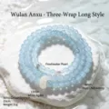 Élégant bracelet triple rang en calcédoine bleue avec agate blanche et perle - Style à Trois Boucles (Bague en Agate Blanche) / Circonférence 15cm / Calcédoine Bleue