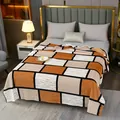 Suave manta de franela a cuadros naranja y crema con textura plisada para la oficina - 70x100cm / Cuadros Naranja Y Blanco
