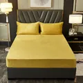 Soft yellow crystal velvet fitted bed sheet set including two matching pillowcases - 90x200cm / Turmeric