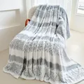 Soft grey and white striped flannel fleece blanket for home or office use. - 100x150cm / Gray