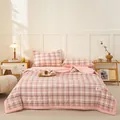 Soft and breathable washable cotton summer quilt featuring a pink plaid check design - 150*200cm / Pink Large Plaid
