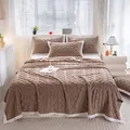 Thickened coffee-colored tufted velvet blanket set with luxurious waffle knit texture for bedroom - 70*100CM / Brown