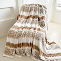 Soft brown and white striped flannel fleece blanket for home sofa or office nap - 100x150cm / Coffee
