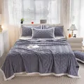 Soft and cozy grey thickened milk velvet blanket featuring a classic cable knit pattern - 100*150cm / Blue Gray