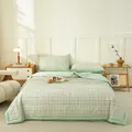 Premium green plaid breathable cotton summer quilt set with matching pillowcases for bedroom - 150*200cm / Olive Green
