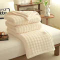 Soft cream-colored milk velvet fleece blanket with striped texture for office nap or home use - 70*100 Gift Blanket / Cream