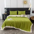 Luxuriöse grüne Sherpa-Fleece-Decke mit Popcorn-Struktur und passenden Kissenbezügen - 100*150cm Einzeldecke / Obstgrün