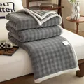 Grey milk velvet nap blanket with white border and checkered texture - 70*100 Gift Blanket / Premium Grey