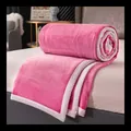 Soft pink milk velvet flannel blanket with textured white border rolled on bed for cozy winter - 100*150cm Single Blanket / Bean Paste Red