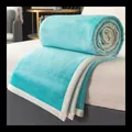 Cozy teal milk velvet flannel blanket with white textured border folded on a bed - 100*150cm Single Blanket / Sky Blue