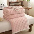 Soft pink milk velvet plush blanket with waffle texture for cozy home or office use - 70*100 Gift Blanket / Girl Pink