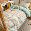 3-piece washed cotton bedding set with pastel plaid pattern and mint green reverse - Ice Cream Plaid (0235) / 1.2m 3-Piece Set