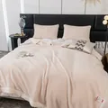 Premium doppellagige dicke Plüschdecke in einer weichen, rosabeigen Farbvariante - 100*150cm Einzeldecke / Creme