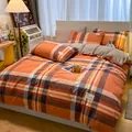 Gemütliches japanisches Bettwäscheset aus gewaschener Baumwolle in Orange und Grau kariert - Braun Kariert / 1,2m Flachbettlaken 3-teiliges Set