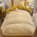 Japanese style yellow and white gingham washed cotton bedding set for student dorms - Pudding Yellow (0235) / 1.2m 3-Piece Set