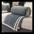 Luxurious grey flannel fleece blanket featuring a soft textured white knit border - 100*150cm Single Blanket / Light Grey