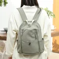 Minimalist Japanese style casual nylon drawstring backpack in sage green for daily use - Green