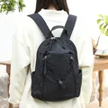 Black Japanese style casual nylon drawstring backpack with wrinkled texture for women - Black
