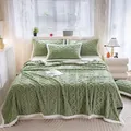 Suave manta de terciopelo tafetán verde con patrón de diamantes para decorar cuarto - Caja de regalo / Verde matcha