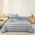 Blue and yellow plaid pure cotton summer quilt for single or double bed - Blue Large Grid
