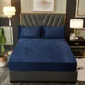 Premium luxury navy blue crystal velvet 3-piece fitted sheet set for year-round comfort - Pillowcase Pair / 48x74cm / Dark Blue