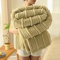 Ultra soft khaki ribbed flannel throw blanket with thick plush texture for office nap - 70x100cm Gift Blanket / Creamy Yellow