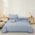 Blue and white checkered pure cotton breathable summer quilt for single or double bed - Blue Plaid