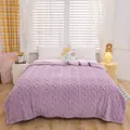 Cozy purple tufted fleece blanket with elegant cable-knit texture for bed or sofa - Box Only / Taro Purple