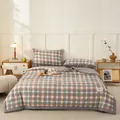 Plaid pattern cotton summer comforter set including pillows in orange and gray tones - Lava Gray