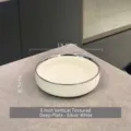 Assiette en céramique droite à rayures verticales de 6 pouces avec élégant bord argenté - Assiette Creuse à Rayures / 6 Pouces / Argent Blanc