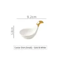 Small ceramic caviar sauce dish in gold and white finish, measuring 9.2cm by 5.8cm - Small Caviar Dish / 9.2cm x 5.8cm / Gold-Rimmed White