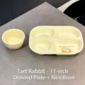 Service d'assiette divisée en céramique 11 pouces et bol avec motif lapin et tarte aux œufs - Lapin Tarte aux Œufs / Assiette Compartimentée + Bol à Riz