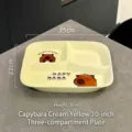 Niedlicher cremegelber Capybara 3-Fächer-Keramikteller für Mahlzeiten - Cremegelb / Cremegelber Teller