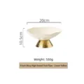 Elegant 8-inch cream yellow ceramic fruit bowl featuring a golden wave high foot base - 8 Inch / Beige