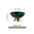 Dark green ceramic footed fruit bowl with golden ribbed base, 8 inch luxury snack plate - 8 Inch / 8 Inch Ribbed Fruit Bowl - Dark Green