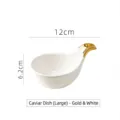 Large white ceramic caviar dish with gold handle, 12cm length - Large Caviar Dish / 12cm x 6.2cm / Gold-Rimmed White