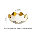 8-inch white ceramic spherical bowl with luxurious gold scalloped rim for fruit and snacks - 8-inch Plate (20cm) / Gold-Rimmed White