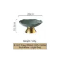 8-inch light grey wavy ceramic fruit bowl with gold high foot pedestal 550g - 8 Inch / Gray