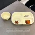 Service de table en céramique Capybara avec assiette divisée à 4 compartiments et bol - Style Capybara / Assiette Compartimentée + Bol à Riz