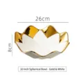 10-inch luxury lotus shaped ceramic fruit bowl in gold and white finish for decor - 10-inch Plate (26cm) / Gold-Rimmed White