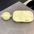 Assiette divisée en céramique lapin mignon et son bol assorti à deux anses - Lapin Tarte aux Œufs / Assiette Compartimentée + Bol à Anses