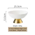 Frutero de cerámica con relieve blanco brillante de 10 pulgadas y base alta dorada - 10" / Plato de Fruta Acanalado 10 Pulgadas - Blanco