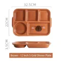 Brauner 12-Zoll-Keramik-Einteilungsteller mit 5 Fächern und süßem Tiergesicht-Design - 5-Gitter Abendessen Teller / 12 Zoll (32.5x22x3.5cm) / Braun