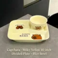 Set di piatti divisi in ceramica da 10 pollici giallo crema con simpatico capibara - Piatto Giallo Crema con Ciotola