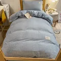 Japanese style washed cotton bedding set with blue and white checkered pattern for student - Pudding Blue (0235) / 1.2m 3-Piece Set